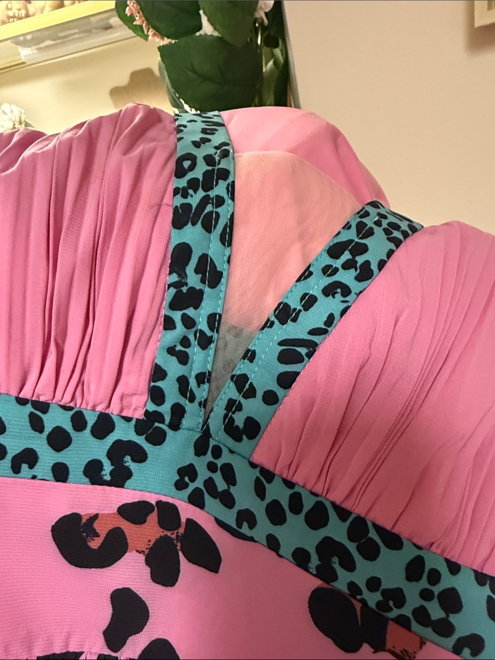Pink Leopard-Print Halter Maxi Dress with Turquoise Trim - Picture 13 of 13